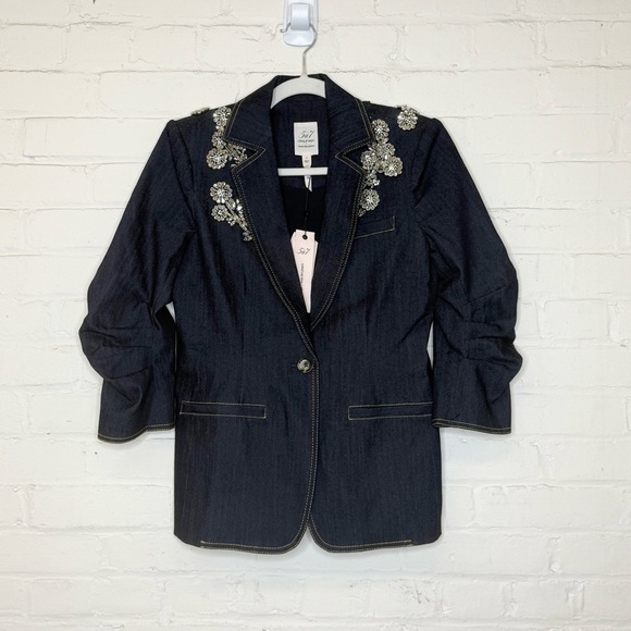 NWT Cinq à Sept Khloe Embellished Denim Jacket Blazer Size 2 - Picture 3 of 11